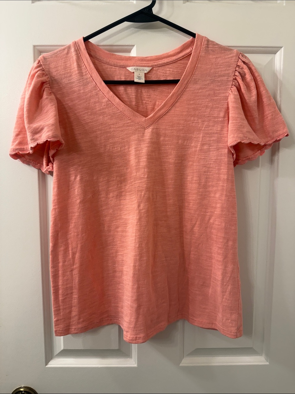 Caslon Coral V-Neck Puff Sleeve Tee